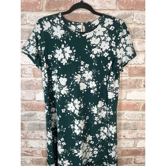 J. Jill Wearever Green Floral Midi Dress Sz S Stretch Jersey A-Line Travel Comfy - Picture 2 of 10